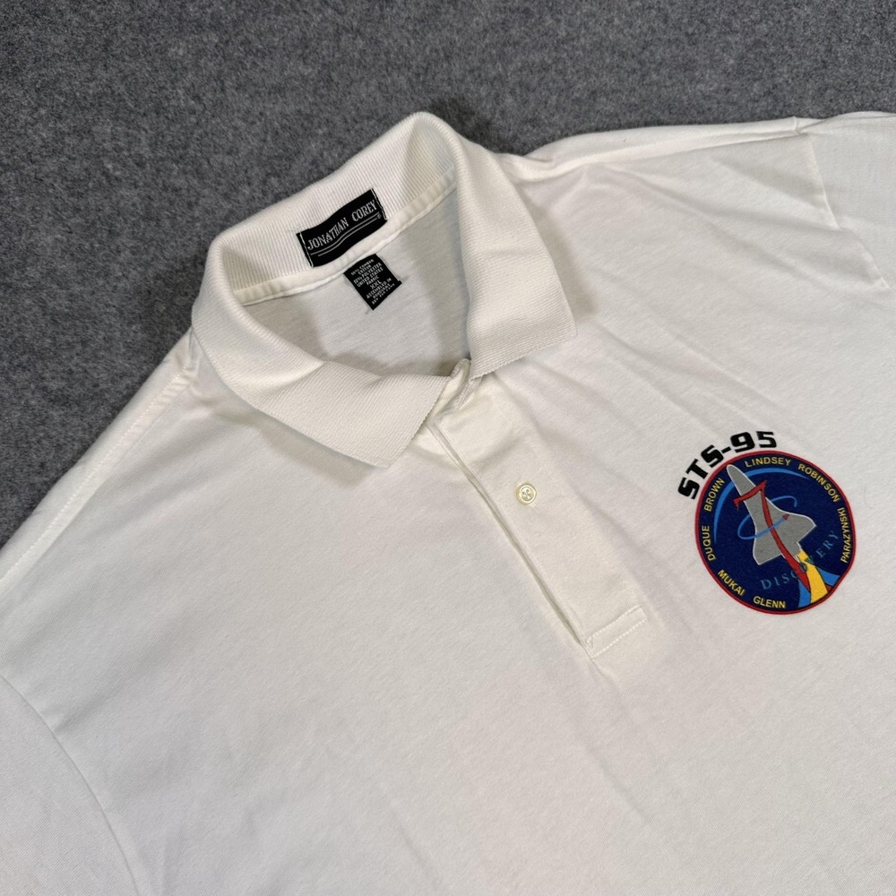 Vintage Jonathan Corey Polo Shirt Mens 2XL White NASA STS-95 Discovery Patch 90s